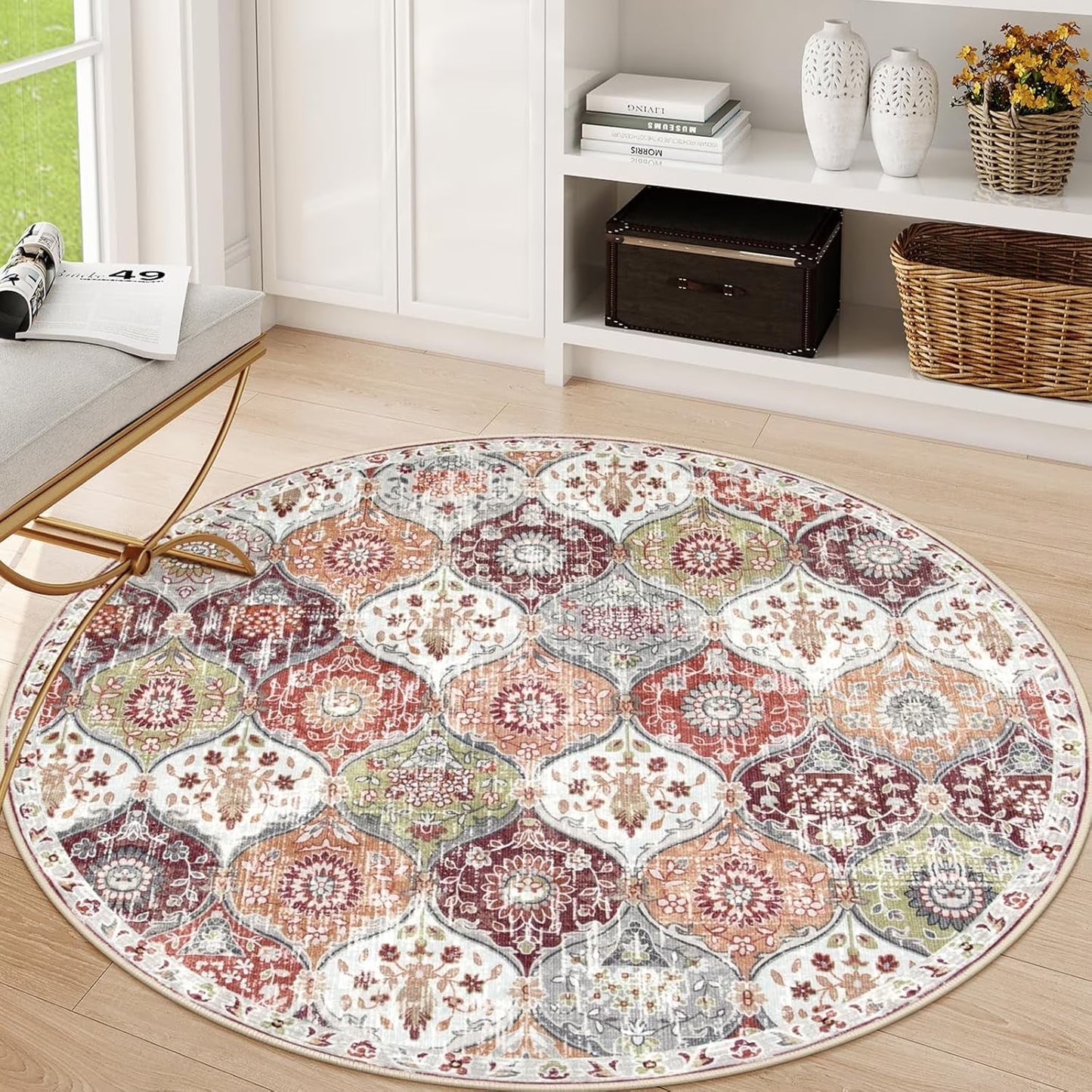 Moynesa Area Rug for Living Room Indoor Non-Slip Moroccan Trellis Washable Mat Large Oriental Accent Throw Rug for Kitchen Entryway Bathroom Bedroom Office Carpet