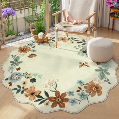Moynesa Floral Washable Area Rugs, Soft Bedroom Large Rug for Living Room Ultra-Thin Non Slip Dining Room Rug, Stain Resistant Boho Rugs Easy Clean Throw Carpet for Office