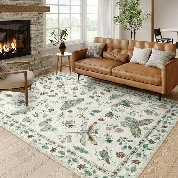Moynesa Insect Print Washable Area Rugs, Soft Rugs for Living Room Ultra-Thin Non-Shedding Modern Bedroom Rug, Stain Resistant Throw Rug Large Carpet for Dining Room