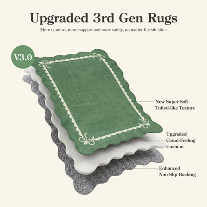 Lahome Scalloped Bow Rug for Living Room ,Area Rug  ,Non Slip Machine Washable Rugs ,Solid Rug Low Pile Boho Rug for Bedroom Dining Room Office Farmhouse
