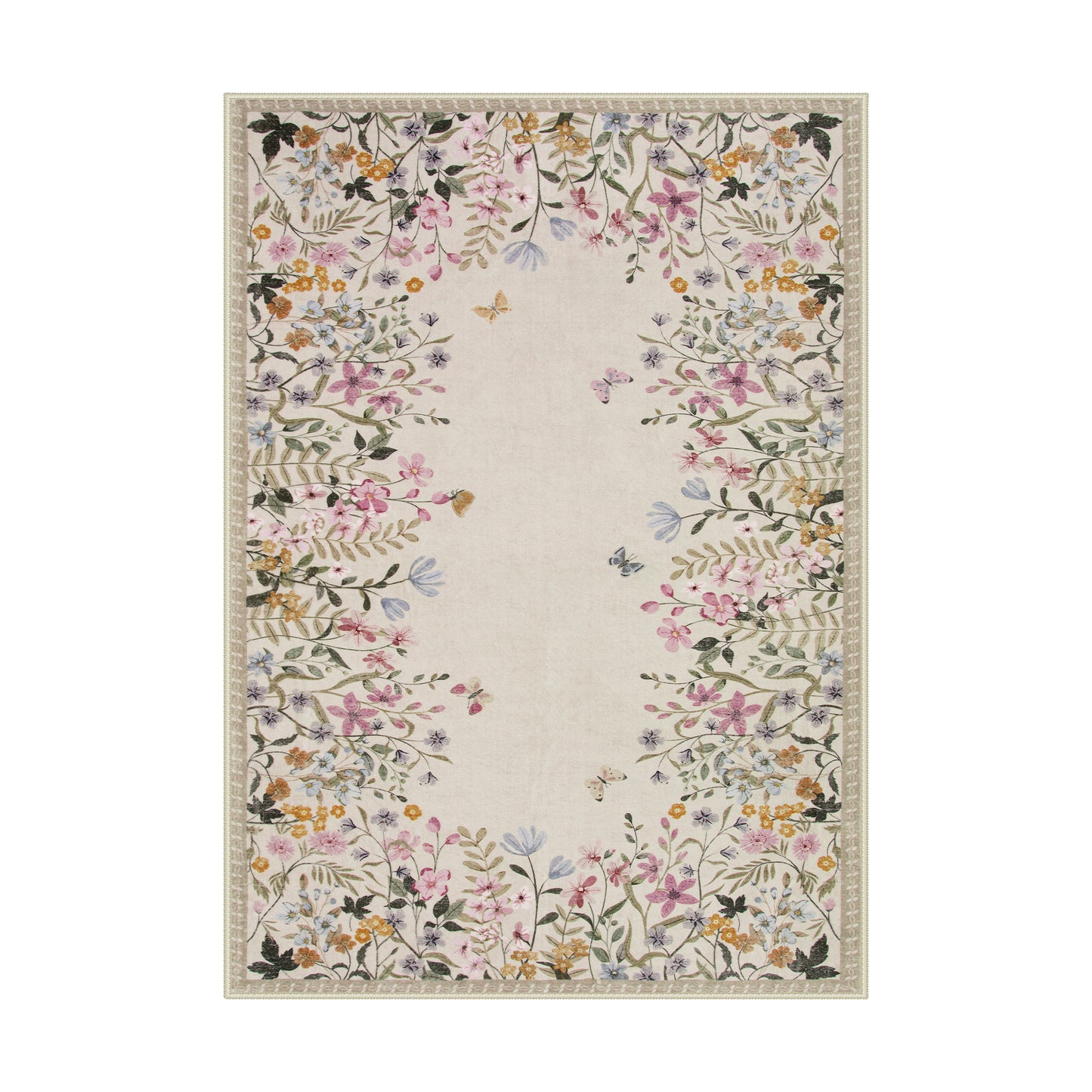 Wonnitar Floral Washable Rug, Rugs for Bedroom, Soft Low Pile Living Room Area Rug, Non-Slip Throw Carpet for Nursery Playroom