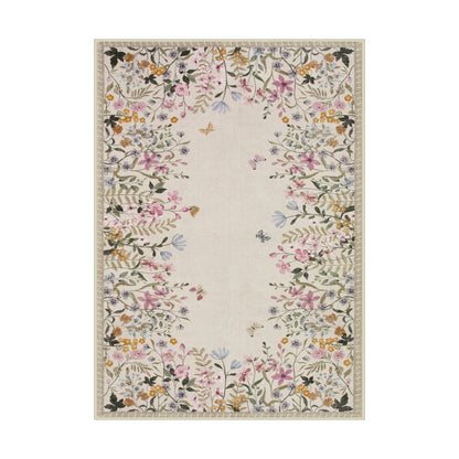 Wonnitar Floral Washable Rug, Rugs for Bedroom, Soft Low Pile Living Room Area Rug, Non-Slip Throw Carpet for Nursery Playroom