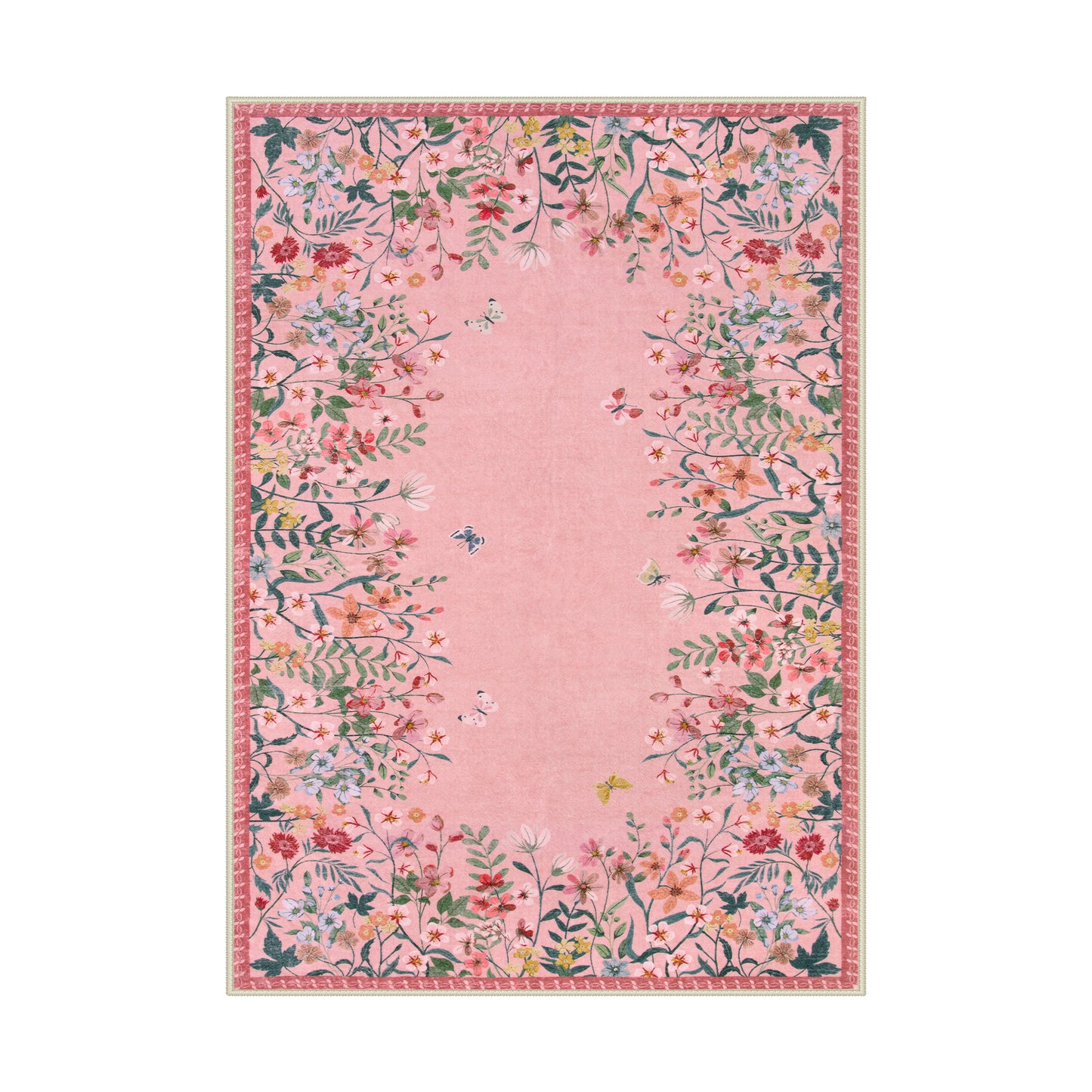 Wonnitar Floral Washable Rug, Rugs for Bedroom, Soft Low Pile Living Room Area Rug, Non-Slip Throw Carpet for Nursery Playroom
