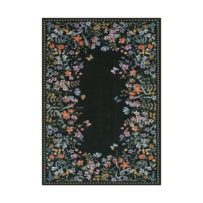 Wonnitar Floral Washable Rug, Rugs for Bedroom, Soft Low Pile Living Room Area Rug, Non-Slip Throw Carpet for Nursery Playroom