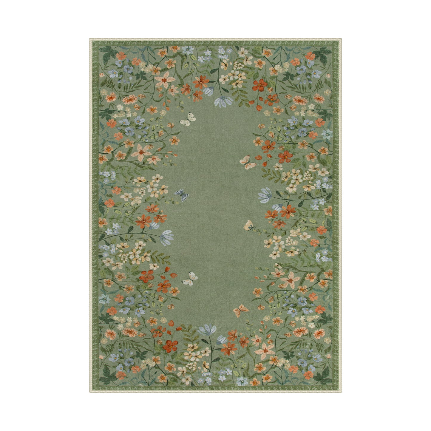 Wonnitar Floral Washable Rug, Rugs for Bedroom, Soft Low Pile Living Room Area Rug, Non-Slip Throw Carpet for Nursery Playroom