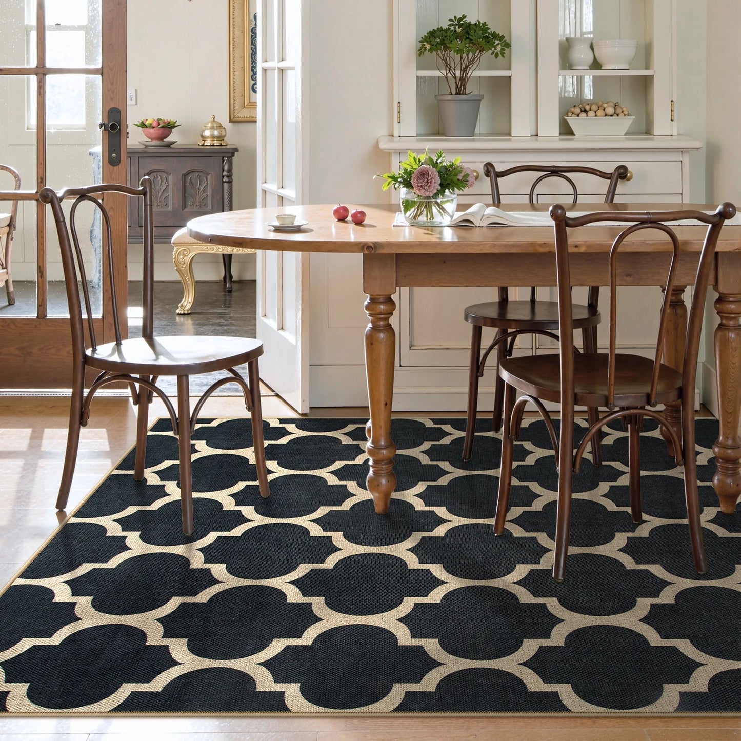 SUNDEREY Modern Geometric Area Rug, Washable Bedroom Rug,Easy Jute Indoor Outdoor Carpet, Farmhouse Checkered Non Slip Black Carpet for Office Couch Entrance Kitchen