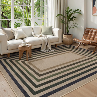 SUNDEREY Modern Geometric Area Rug, Washable Bedroom Rug,Easy Jute Indoor Outdoor Carpet, Farmhouse Checkered Non Slip Black Carpet for Office Couch Entrance Kitchen