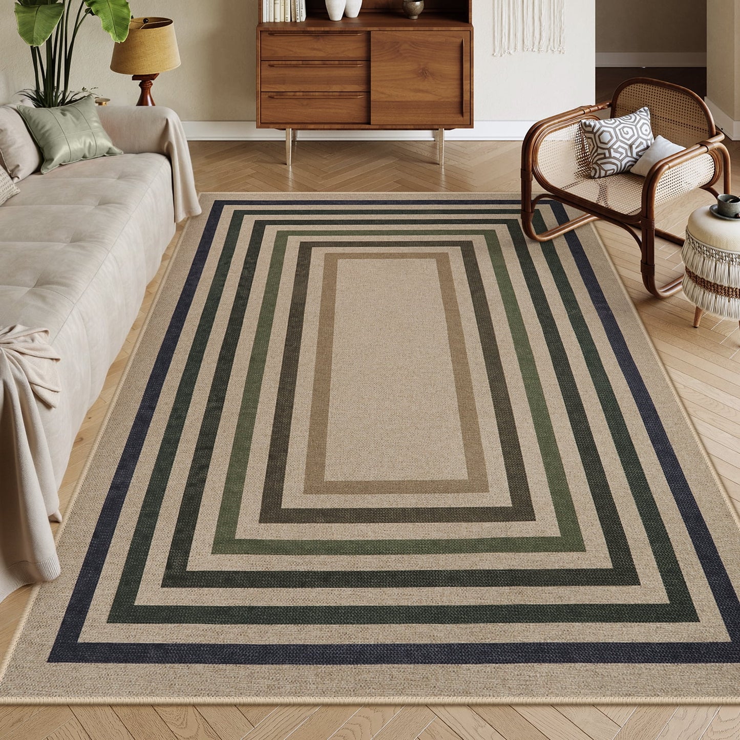 SUNDEREY Modern Geometric Area Rug, Washable Bedroom Rug,Easy Jute Indoor Outdoor Carpet, Farmhouse Checkered Non Slip Black Carpet for Office Couch Entrance Kitchen