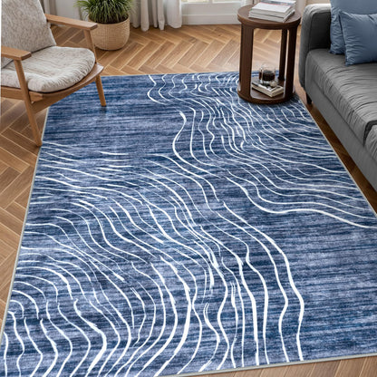 RUG ROBOT Abstract Area Rugs for Living Room, Soft Washable Rugs for Bedroom, Non-Slip Modern Wave Striped Large Accent Carpet for Dining Room Kitchen Nursery