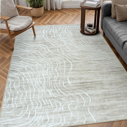 RUG ROBOT Abstract Area Rugs for Living Room, Soft Washable Rugs for Bedroom, Non-Slip Modern Wave Striped Large Accent Carpet for Dining Room Kitchen Nursery