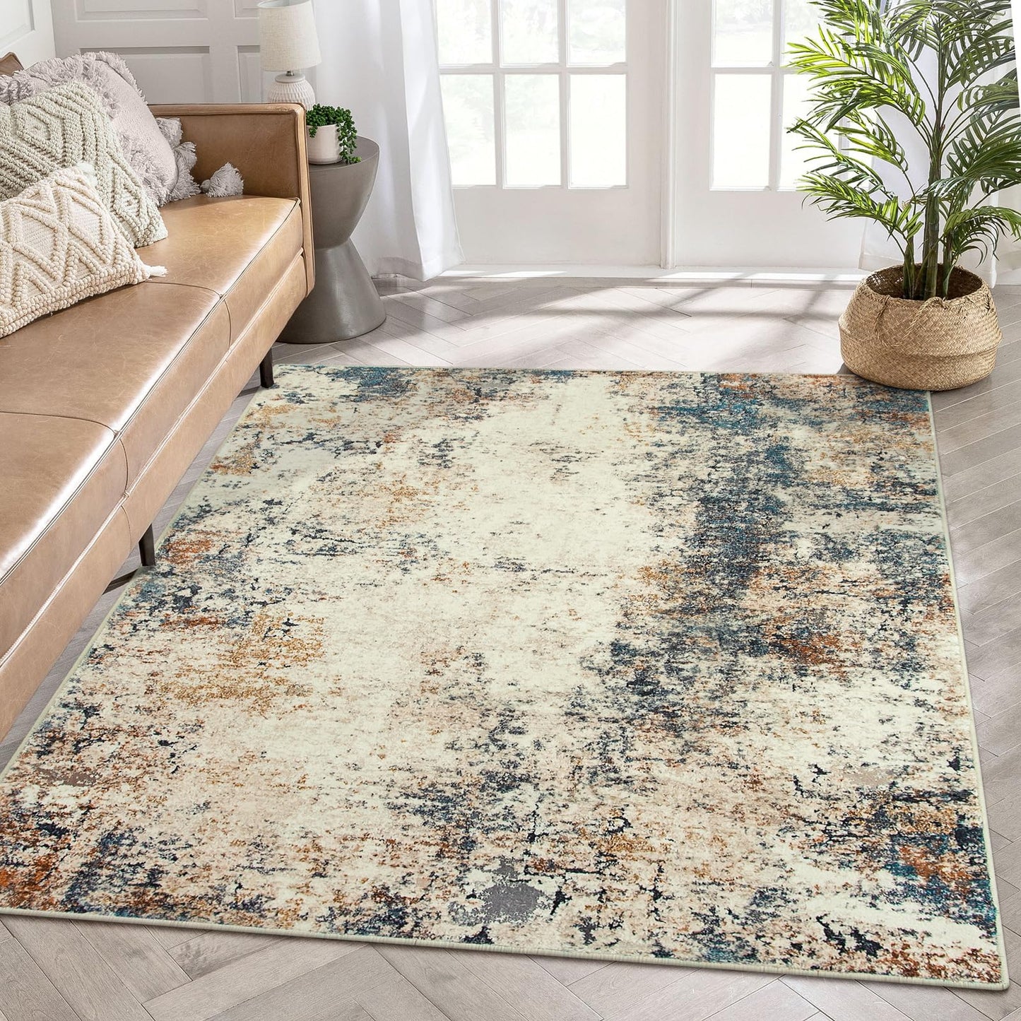 RUG ROBT Abstract Rug, Washable Bathroom Rug Non-Slip,Low-Pile Entryway Rug Indoor Mat,Soft Modern Throw Rug for Entrance Entry Kitchen Bedroom