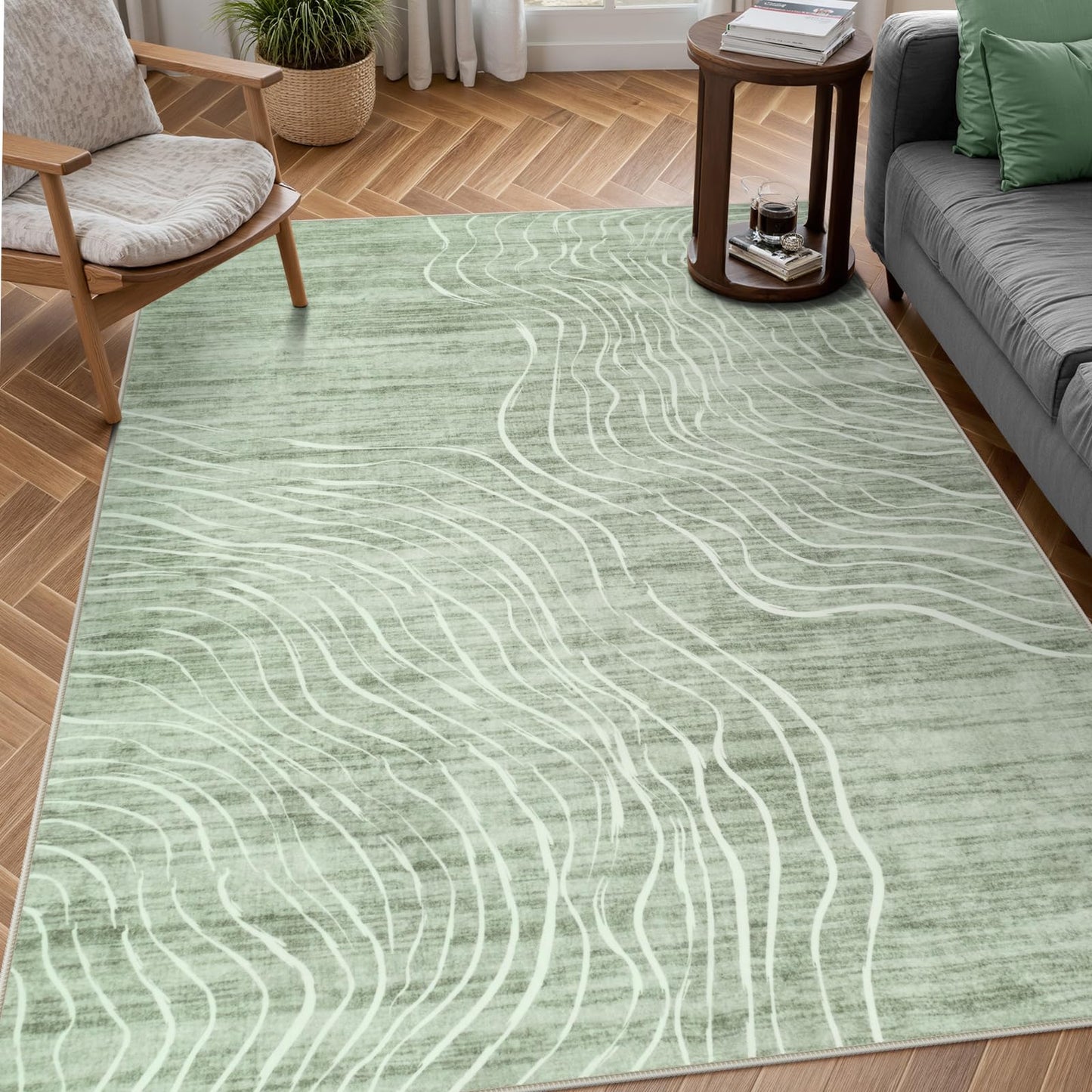 RUG ROBOT Abstract Area Rugs for Living Room, Soft Washable Rugs for Bedroom, Non-Slip Modern Wave Striped Large Accent Carpet for Dining Room Kitchen Nursery