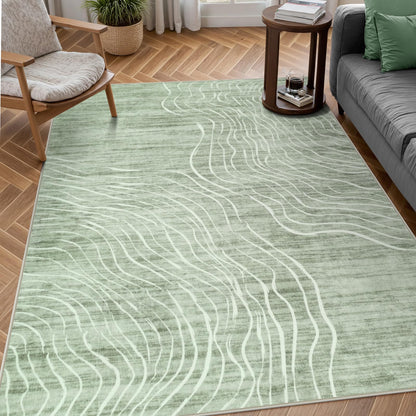 RUG ROBOT Abstract Area Rugs for Living Room, Soft Washable Rugs for Bedroom, Non-Slip Modern Wave Striped Large Accent Carpet for Dining Room Kitchen Nursery
