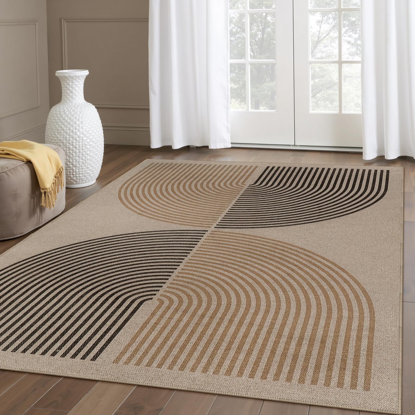 RUG ROBOT Modern Rainbow Easy Jute Rug, Patio Rug Washable Rugs for Entryway Farmhouse Area Rug, Non Slip Indoor Door Mat Contemporary Throw Rug for Laundry Guestroom Room Patio Decor