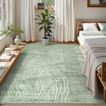 RUG ROBOT Abstract Area Rugs for Living Room, Soft Washable Rugs for Bedroom, Non-Slip Modern Wave Striped Large Accent Carpet for Dining Room Kitchen Nursery