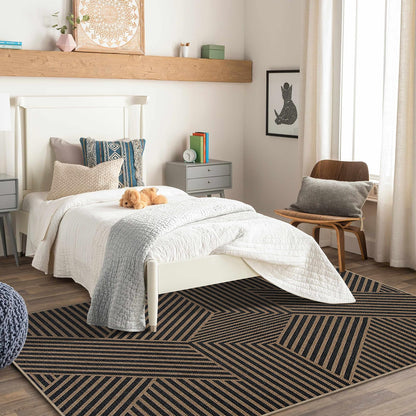 RUG ROBOT Modern Geometric Easy Jute Area Rug, Washable Indoor Rugs for Living Room Bedroom Entryway Rug Non Slip, Black Farmhouse Outdoor Carpet for Patio Courtyard Bedroom