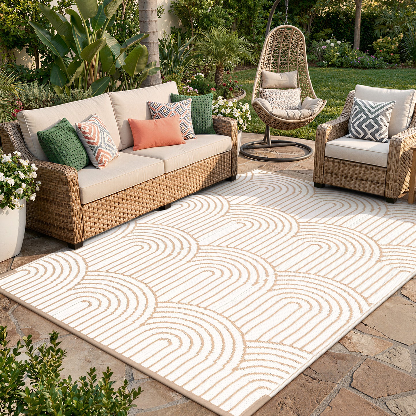 Wonnitar Outdoor Rug Patio Waterproof,Reversible Camping Rugs Plastic Straw Rv Rugs for Outside Under Awning,Portable Lightweight Carpet for Backyard