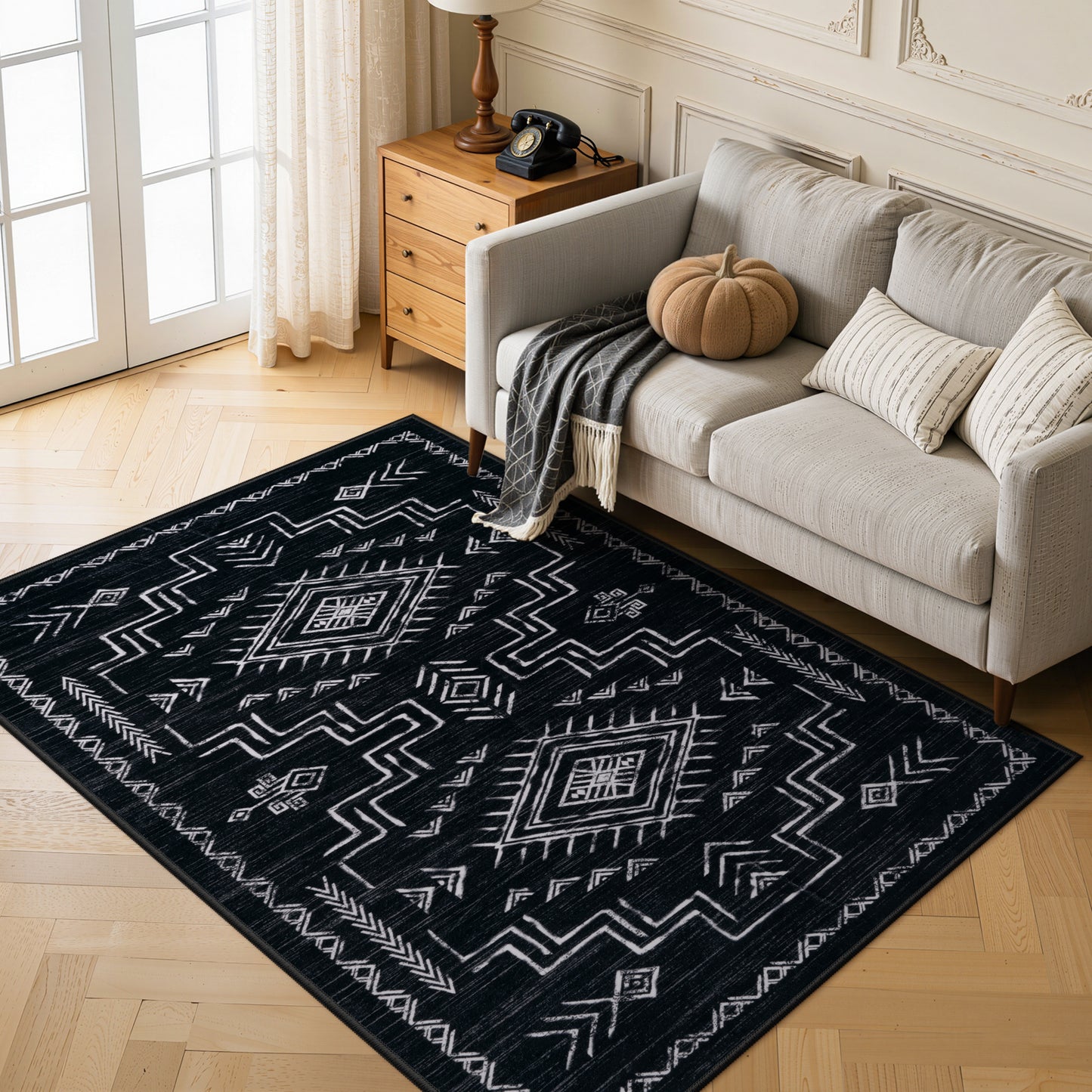 Lahome Moroccan Washable Area Rug - Western & Aztec Tribal Design, Soft Non-Slip Stain Resistant Carpet for Living Room, Bedroom, Dining Room, and Office