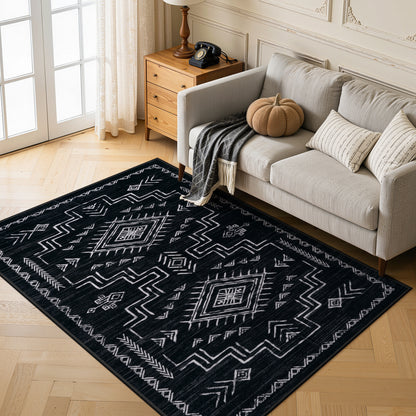 Lahome Moroccan Washable Area Rug - Western & Aztec Tribal Design, Soft Non-Slip Stain Resistant Carpet for Living Room, Bedroom, Dining Room, and Office