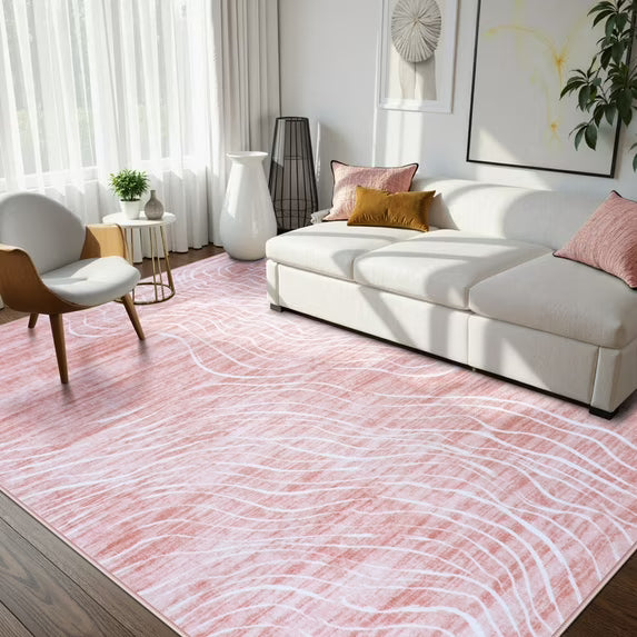 RUG ROBOT Abstract Area Rugs for Living Room, Soft Washable Rugs for Bedroom, Non-Slip Modern Wave Striped Large Accent Carpet for Dining Room Kitchen Nursery