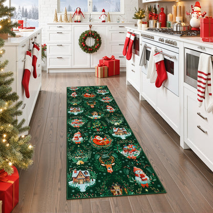 Lahome Decor Christmas Hallway Runner Rug,Kitchen Rug, Elk, Christmas Tree, Sleigh, House Pattern Non-Slip Washable Indoor Area Rug
