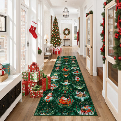 Lahome Decor Christmas Hallway Runner Rug,Kitchen Rug, Elk, Christmas Tree, Sleigh, House Pattern Non-Slip Washable Indoor Area Rug
