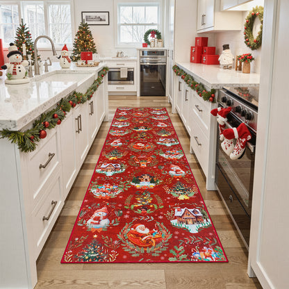Lahome Decor Christmas Hallway Runner Rug,Kitchen Rug, Elk, Christmas Tree, Sleigh, House Pattern Non-Slip Washable Indoor Area Rug