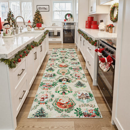 Lahome Decor Christmas Hallway Runner Rug,Kitchen Rug, Elk, Christmas Tree, Sleigh, House Pattern Non-Slip Washable Indoor Area Rug