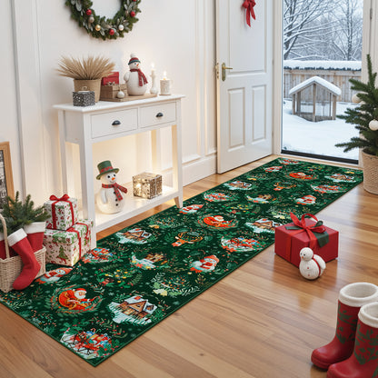 Lahome Decor Christmas Hallway Runner Rug,Kitchen Rug, Elk, Christmas Tree, Sleigh, House Pattern Non-Slip Washable Indoor Area Rug