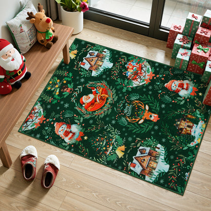 Lahome Decor Christmas Hallway Runner Rug,Kitchen Rug, Elk, Christmas Tree, Sleigh, House Pattern Non-Slip Washable Indoor Area Rug