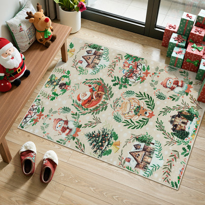 Lahome Decor Christmas Hallway Runner Rug,Kitchen Rug, Elk, Christmas Tree, Sleigh, House Pattern Non-Slip Washable Indoor Area Rug