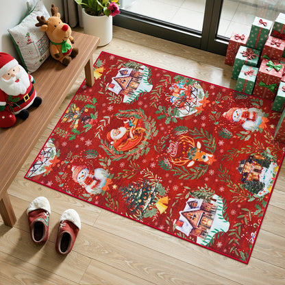 Lahome Decor Christmas Hallway Runner Rug,Kitchen Rug, Elk, Christmas Tree, Sleigh, House Pattern Non-Slip Washable Indoor Area Rug