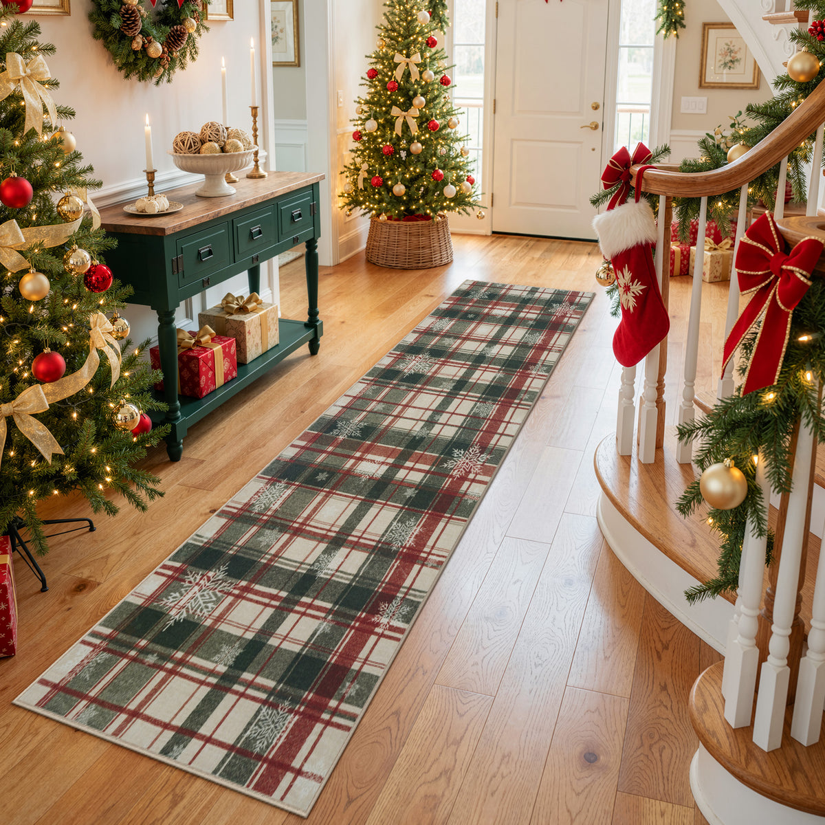 Lahome Christmas Rug,Area Rugs, Rugs for Living Room, Non-Slip Washable Rugs Stain Resistant Checkered Rug Xmas Holiday Throw Rug for ‎Dining Room Office