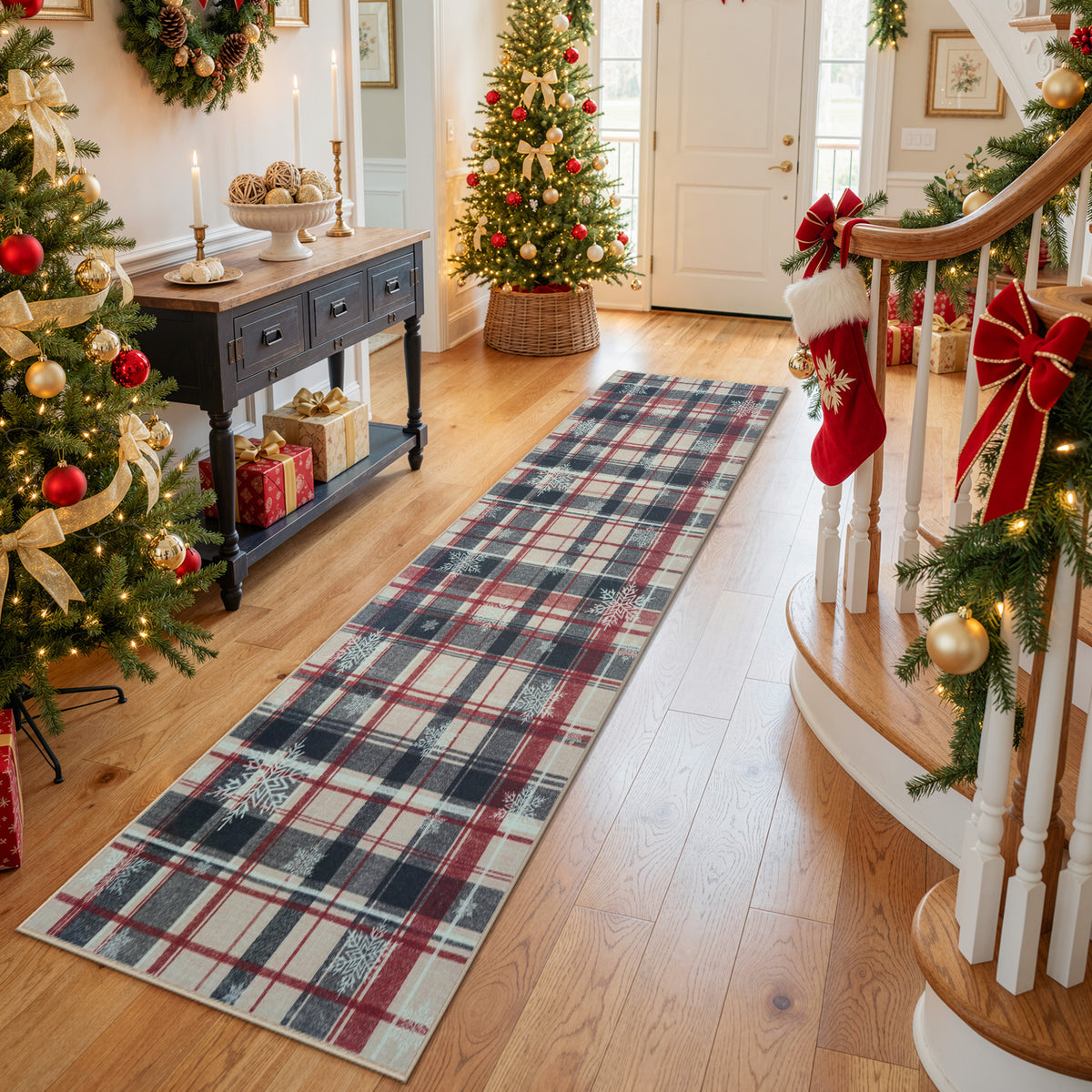 Lahome Christmas Rug,Area Rugs, Rugs for Living Room, Non-Slip Washable Rugs Stain Resistant Checkered Rug Xmas Holiday Throw Rug for ‎Dining Room Office