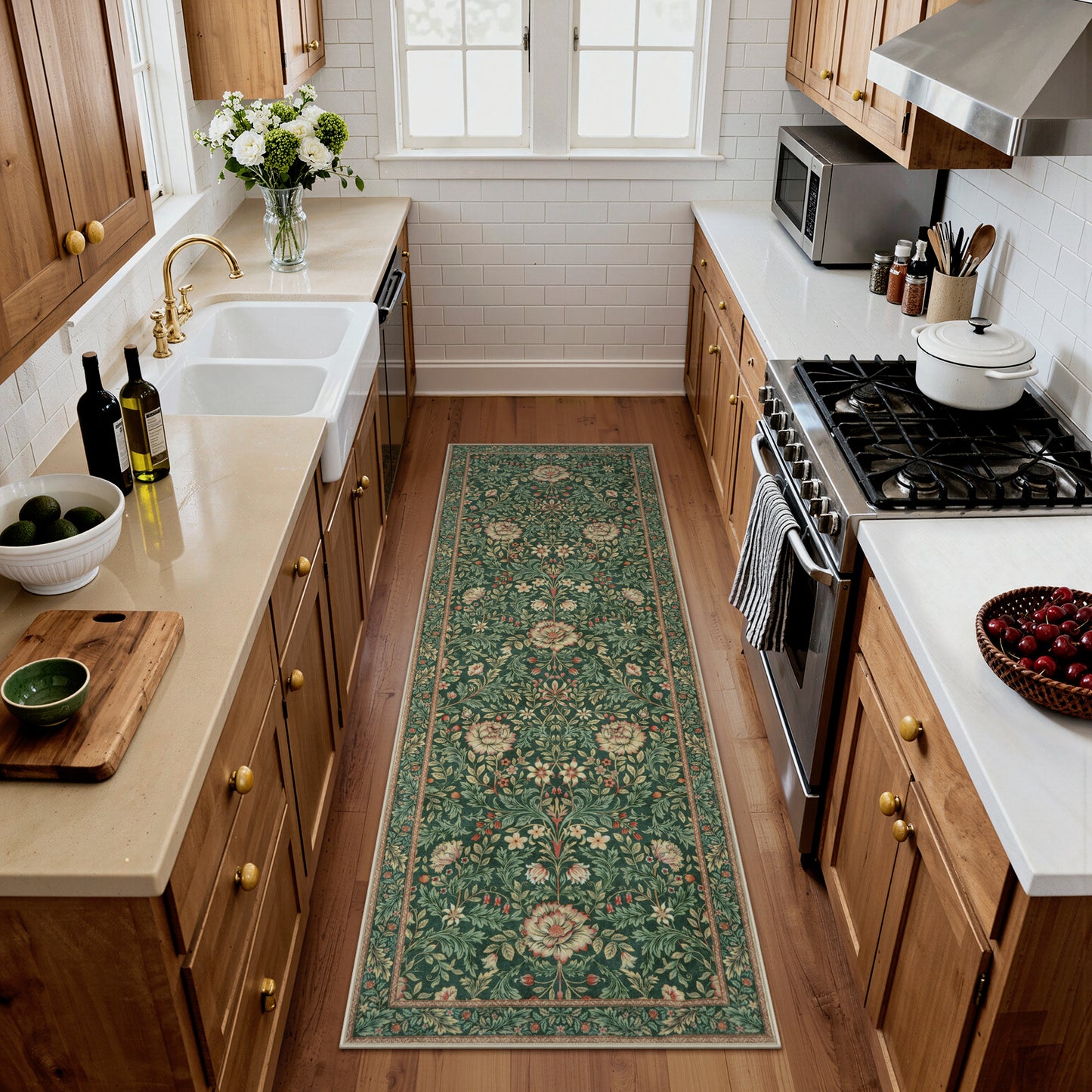 Lahome Non-Slip Washable Area Rug, Boho Floral Vintage Low-Pile Carpet for Living Room Bedroom Dining Room and Office, Stain Resistant Soft Indoor Mat