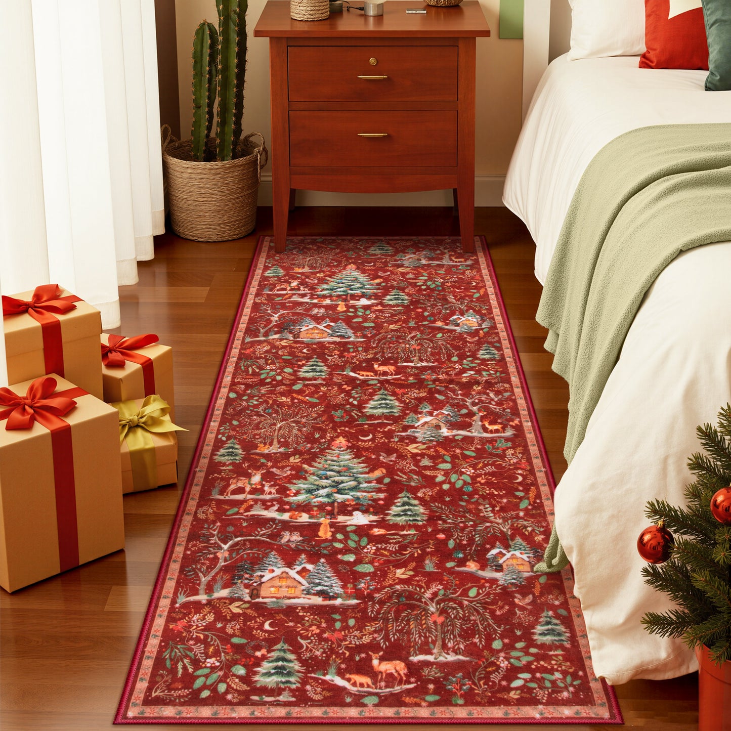 Wonnitar Christmas Washable Rug, Non Slip Christmas Entryway Area Rug, Soft Xmas Living Room Throw Rug, Ultra Thin Indoor Floor Carpet for Kitchen Bedroom Holiday Decor