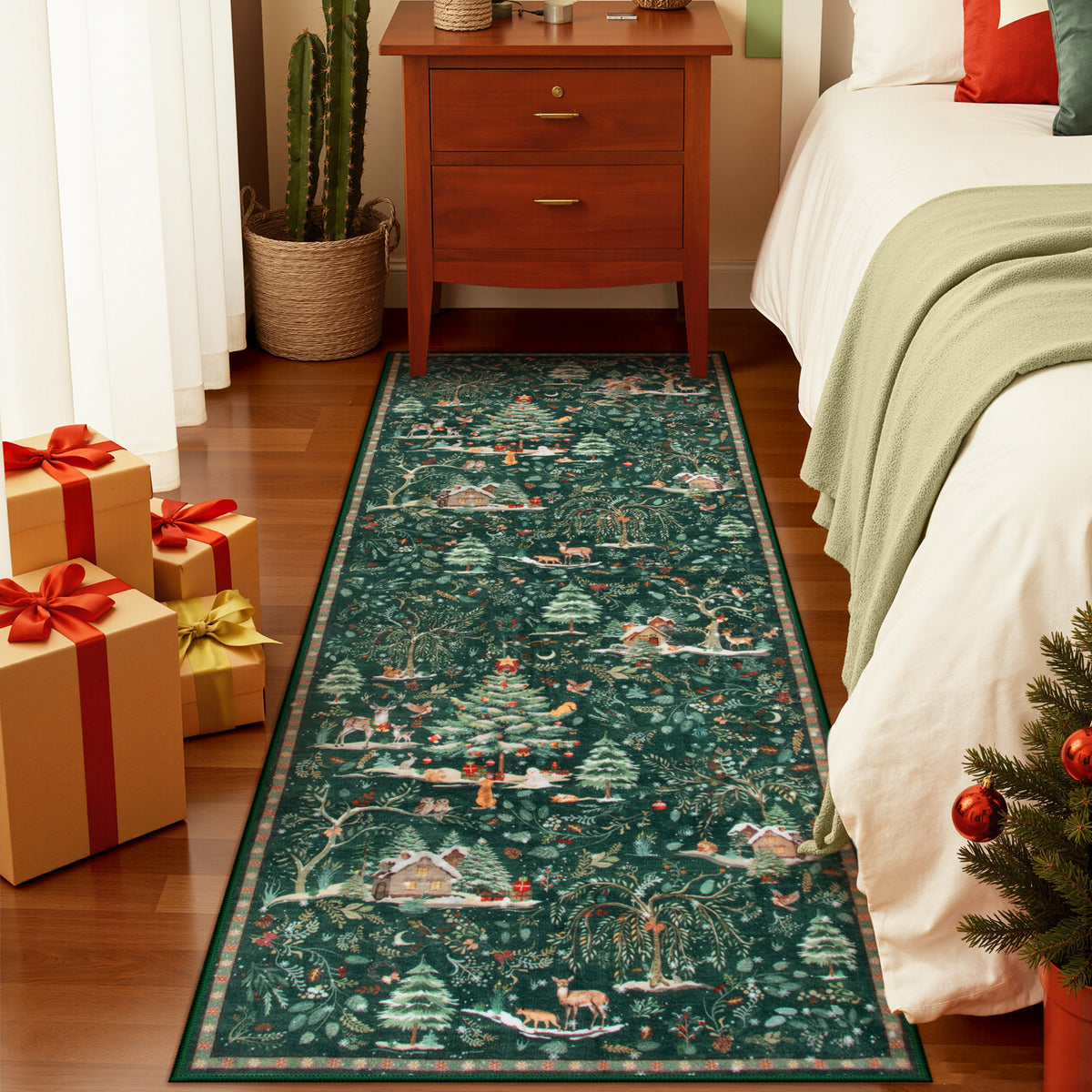 Wonnitar Christmas Washable Rug, Non Slip Christmas Entryway Area Rug, Soft Xmas Living Room Throw Rug, Ultra Thin Indoor Floor Carpet for Kitchen Bedroom Holiday Decor