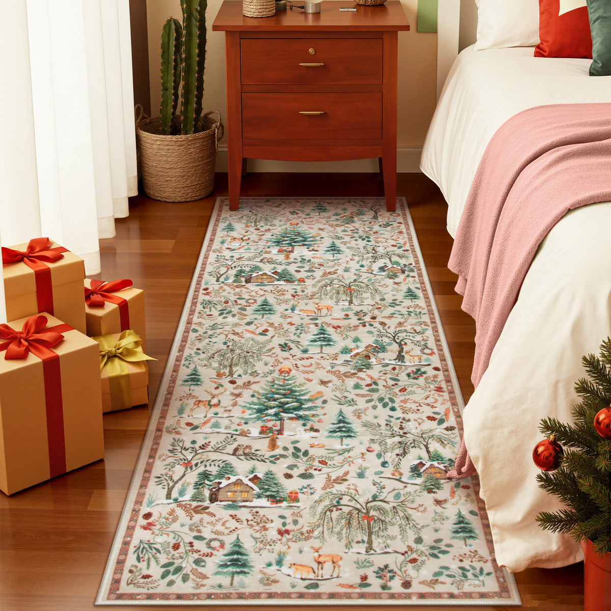 Wonnitar Christmas Washable Rug, Non Slip Christmas Entryway Area Rug, Soft Xmas Living Room Throw Rug, Ultra Thin Indoor Floor Carpet for Kitchen Bedroom Holiday Decor