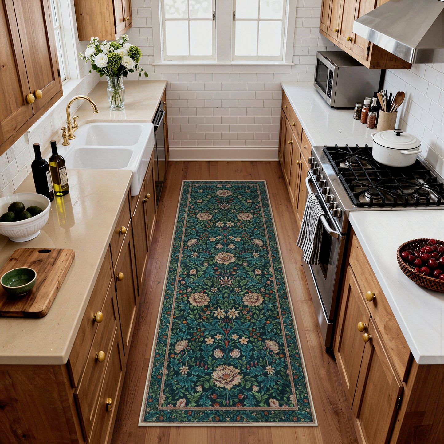 Lahome Non-Slip Washable Area Rug, Boho Floral Vintage Low-Pile Carpet for Living Room Bedroom Dining Room and Office, Stain Resistant Soft Indoor Mat