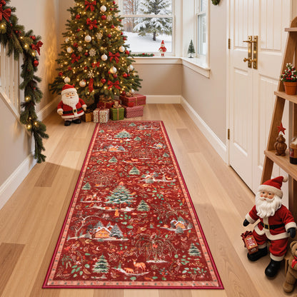 Wonnitar Christmas Washable Rug, Non Slip Christmas Entryway Area Rug, Soft Xmas Living Room Throw Rug, Ultra Thin Indoor Floor Carpet for Kitchen Bedroom Holiday Decor