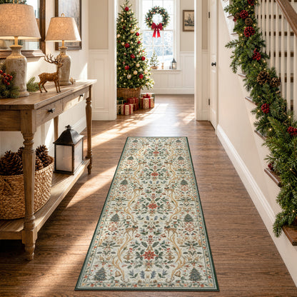 Lahome Christmas Area Rug, Vintage Holiday Washable Rugs for Living Room, Non-Slip Soft Large Carpet with Xmas Trees & Elk Design for Bedroom Dining Room Home Office Nursery