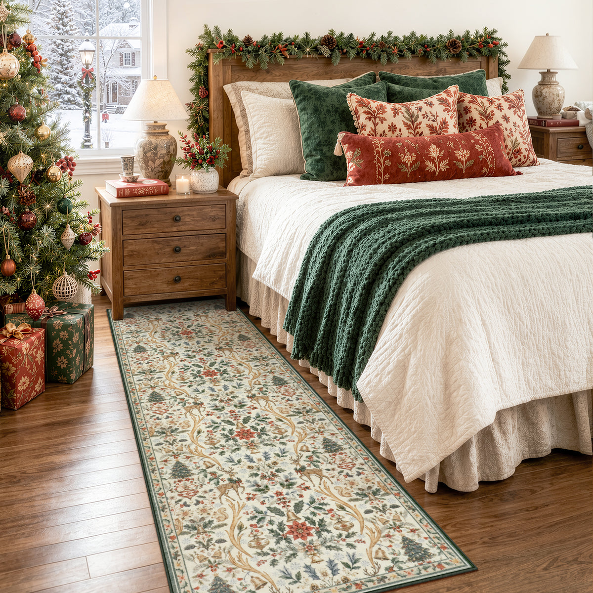 Lahome Christmas Area Rug, Vintage Holiday Washable Rugs for Living Room, Non-Slip Soft Large Carpet with Xmas Trees & Elk Design for Bedroom Dining Room Home Office Nursery