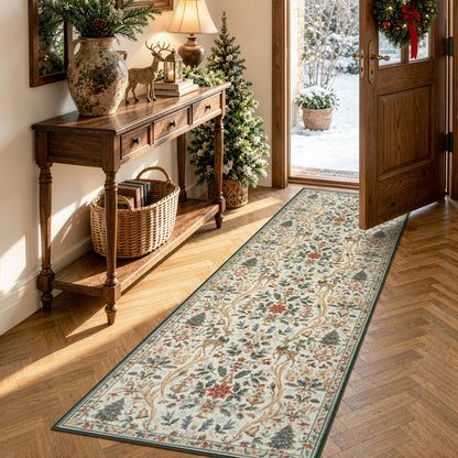 Lahome Christmas Area Rug, Vintage Holiday Washable Rugs for Living Room, Non-Slip Soft Large Carpet with Xmas Trees & Elk Design for Bedroom Dining Room Home Office Nursery