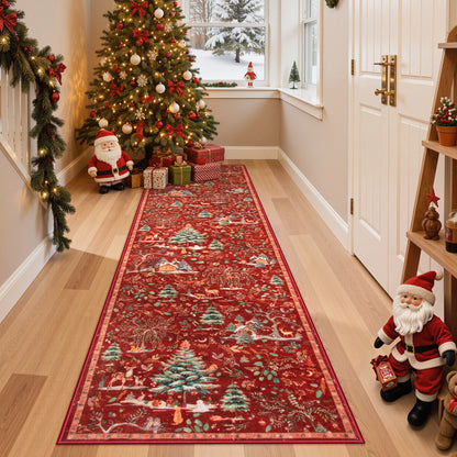 Wonnitar Christmas Washable Rug, Non Slip Christmas Entryway Area Rug, Soft Xmas Living Room Throw Rug, Ultra Thin Indoor Floor Carpet for Kitchen Bedroom Holiday Decor