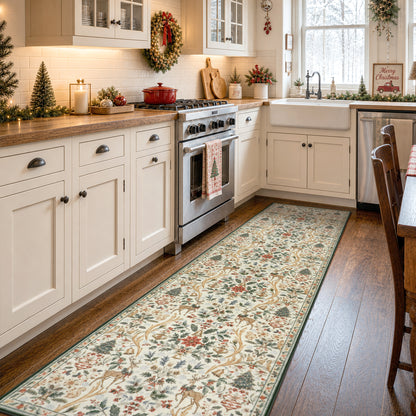 Lahome Christmas Area Rug, Vintage Holiday Washable Rugs for Living Room, Non-Slip Soft Large Carpet with Xmas Trees & Elk Design for Bedroom Dining Room Home Office Nursery