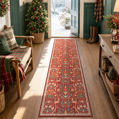 Lahome Christmas Area Rug, Vintage Holiday Washable Rugs for Living Room, Non-Slip Soft Large Carpet with Xmas Trees & Elk Design for Bedroom Dining Room Home Office Nursery