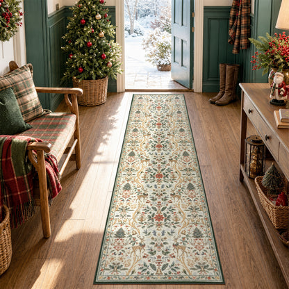 Lahome Christmas Area Rug, Vintage Holiday Washable Rugs for Living Room, Non-Slip Soft Large Carpet with Xmas Trees & Elk Design for Bedroom Dining Room Home Office Nursery