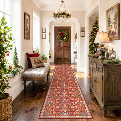 Lahome Christmas Area Rug, Vintage Holiday Washable Rugs for Living Room, Non-Slip Soft Large Carpet with Xmas Trees & Elk Design for Bedroom Dining Room Home Office Nursery