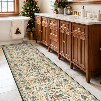 Lahome Christmas Area Rug, Vintage Holiday Washable Rugs for Living Room, Non-Slip Soft Large Carpet with Xmas Trees & Elk Design for Bedroom Dining Room Home Office Nursery