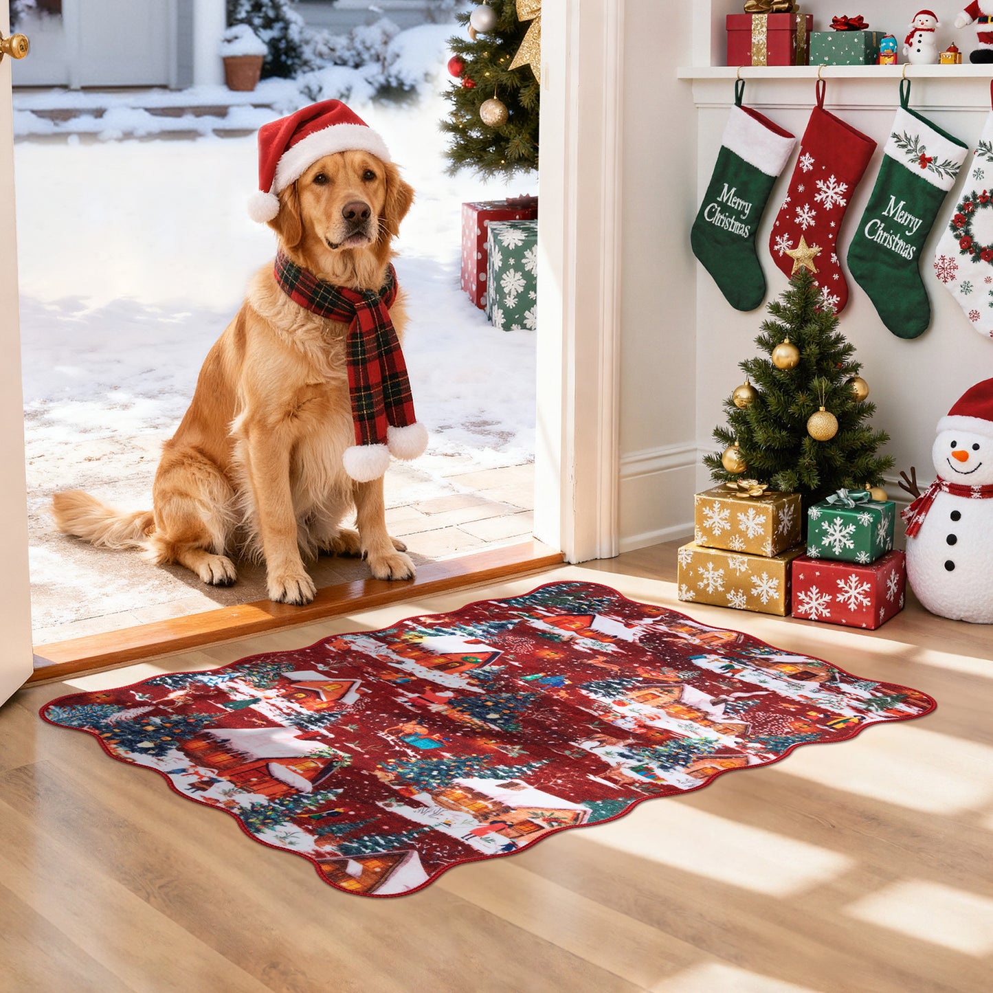 Lahome Decor Christmas Area Rug,Washable Rug For Living Room Bedroom Kitchen Holiday Decor Bathroom Entryway Laundry Room Non-slip Soft Carpet